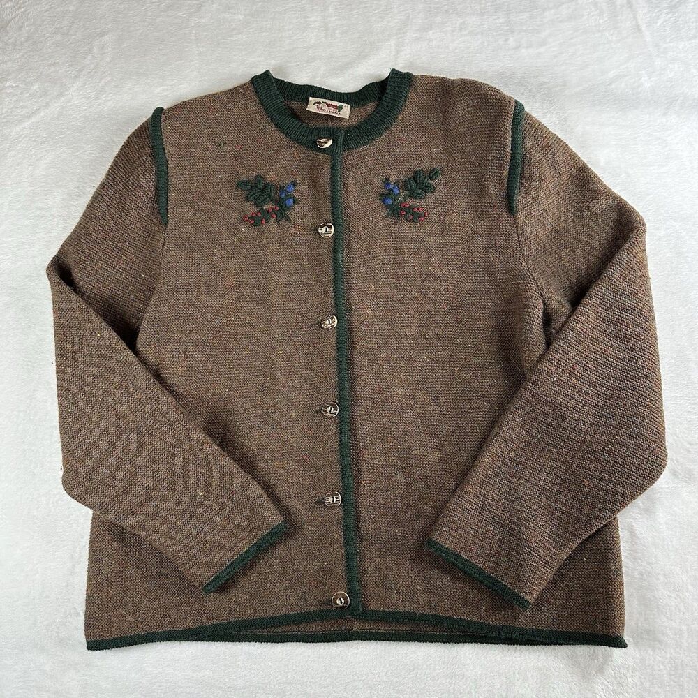 Vintage Wool Cardigan Austrian German Alpine Sweater Tyrolean Size M L Cottage